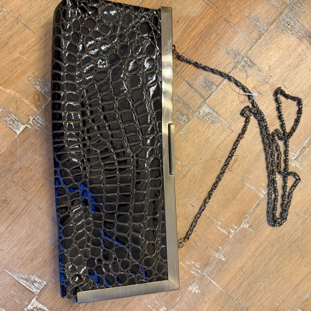 Vintage Jessica McClintock Brown Croc-Embossed Chain Clutch